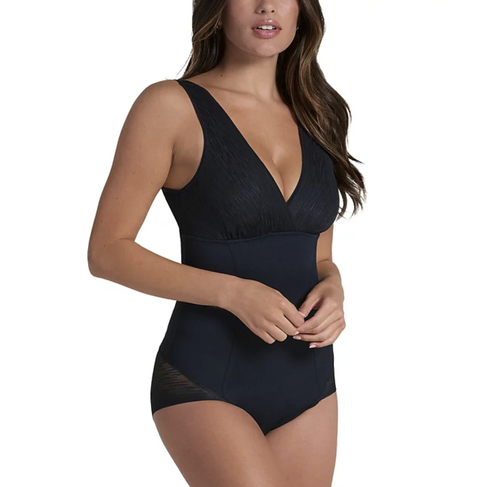 Leonisa Women Sheer Stripe Detail Sculpting Bodysuit Black Size M - Picture 3 of 5
